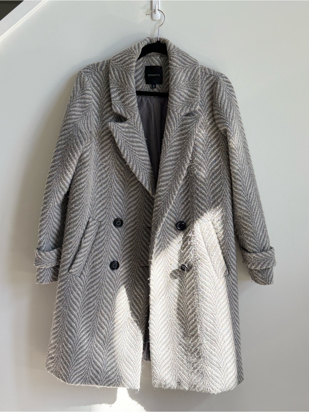 Dynamite Double Breasted Herringbone Chevron Wool Blend Coat - Size Medium